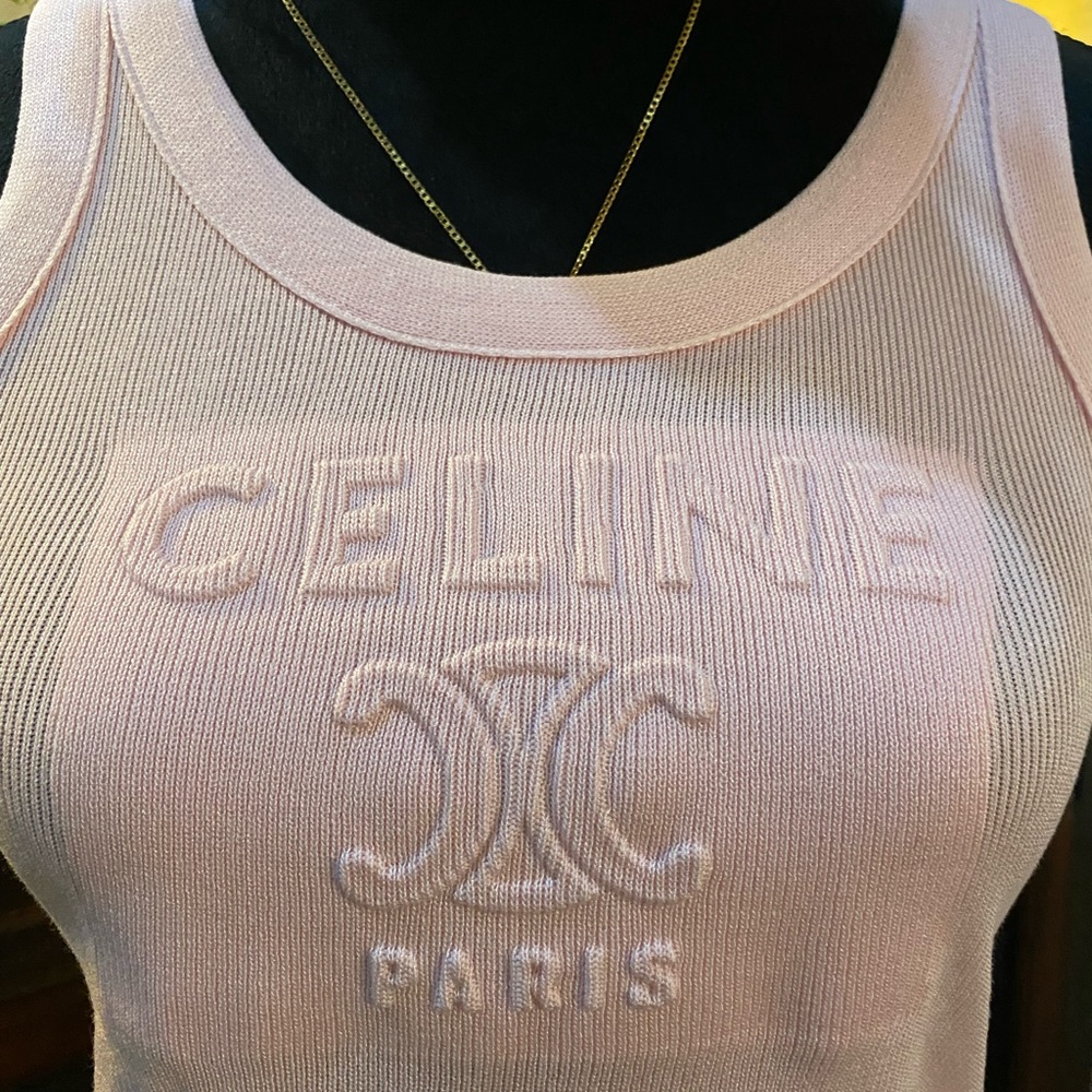 Celine Soft Pink Embossed Logo Tank